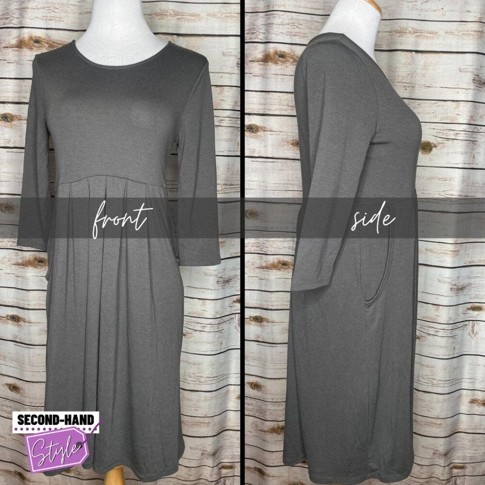 Zenana Pintuck detail 3/4 Sleeve Flat Pocket High-Waisted Dress